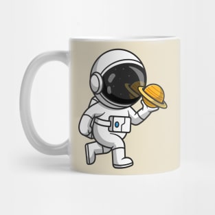 Cute Astronaut Holding Planet Cartoon Mug